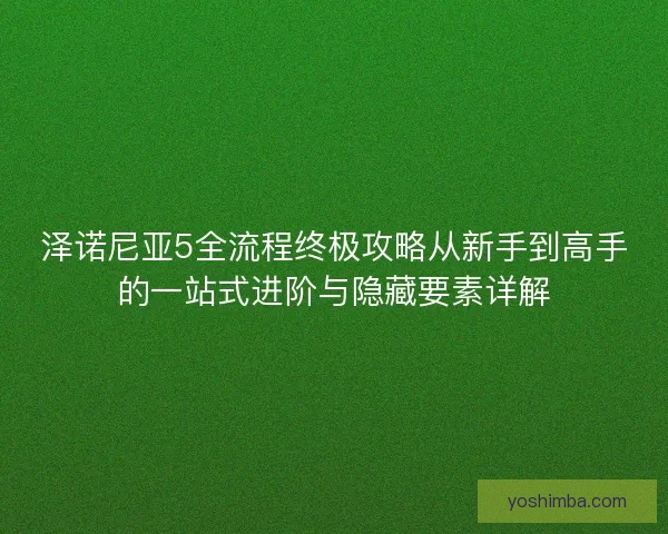 泽诺尼亚5全流程终极攻略从新手到高手的一站式进阶与隐藏要素详解
